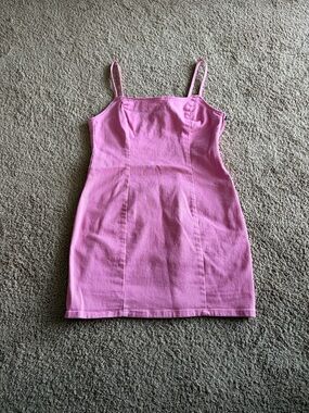 Pink Spaghetti Strap Denim Mini Dress